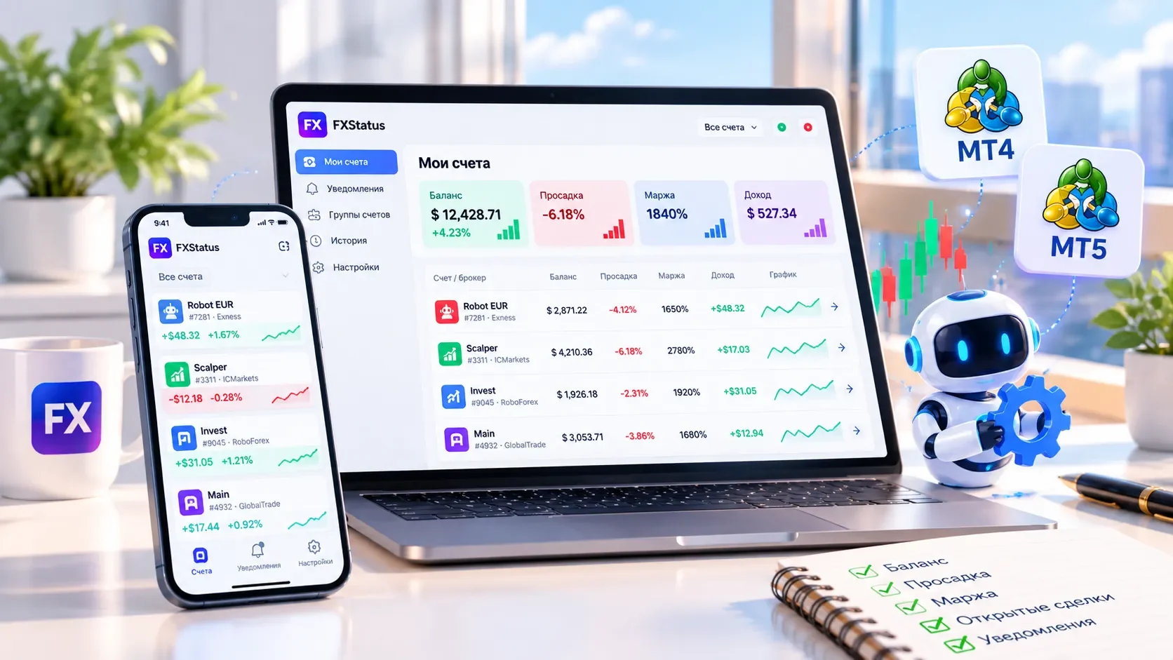 Мониторинг торговых роботов Forex и советников MT4 MT5 в FXStatus
