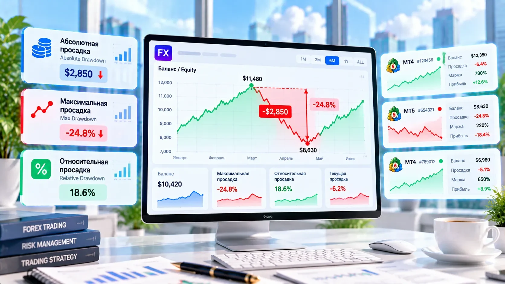 Абсолютная и относительная просадка Forex MT4 MT5 в FXStatus