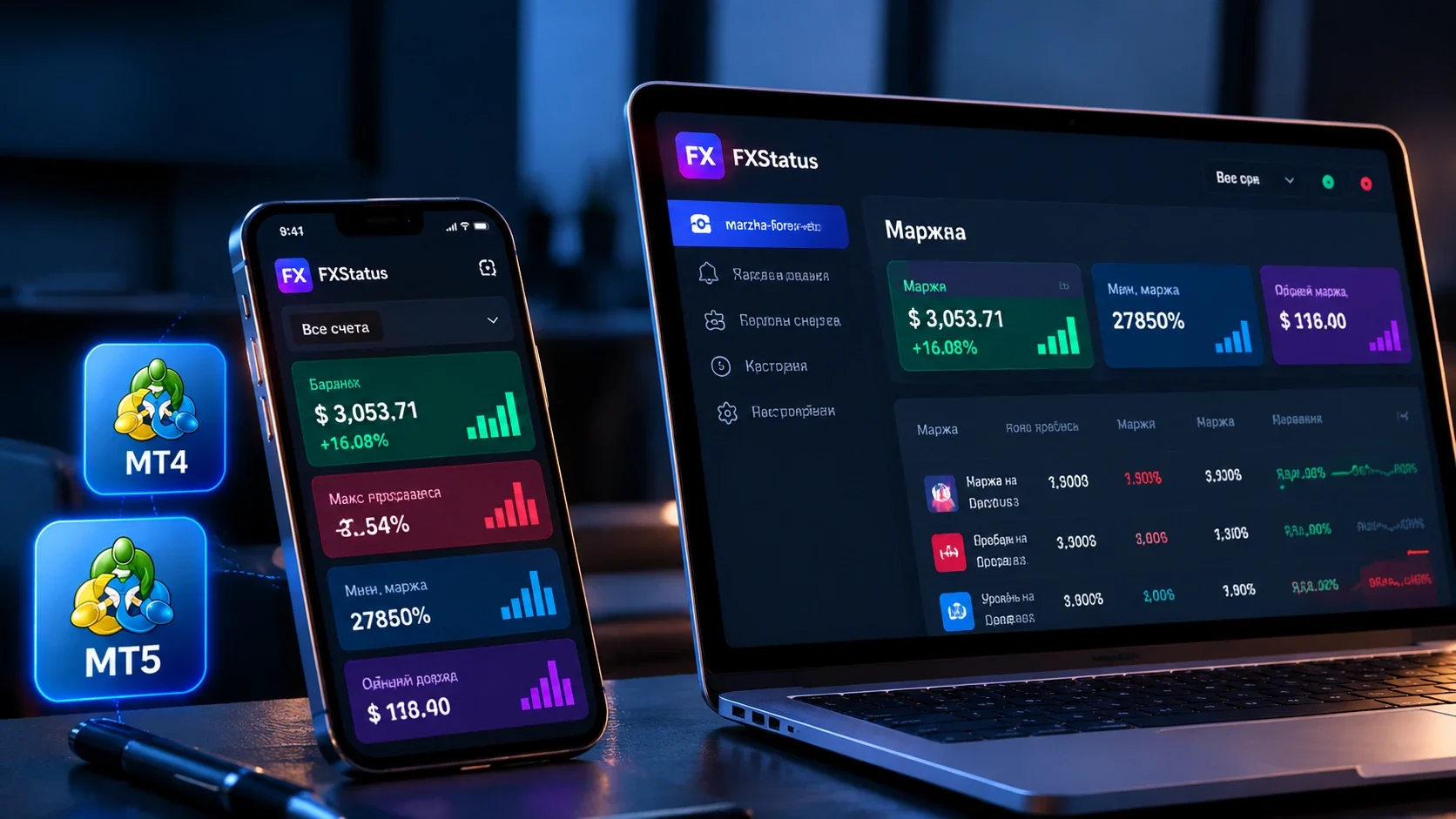 Контроль маржи торговых счетов Forex MT4 MT5 в FXStatus