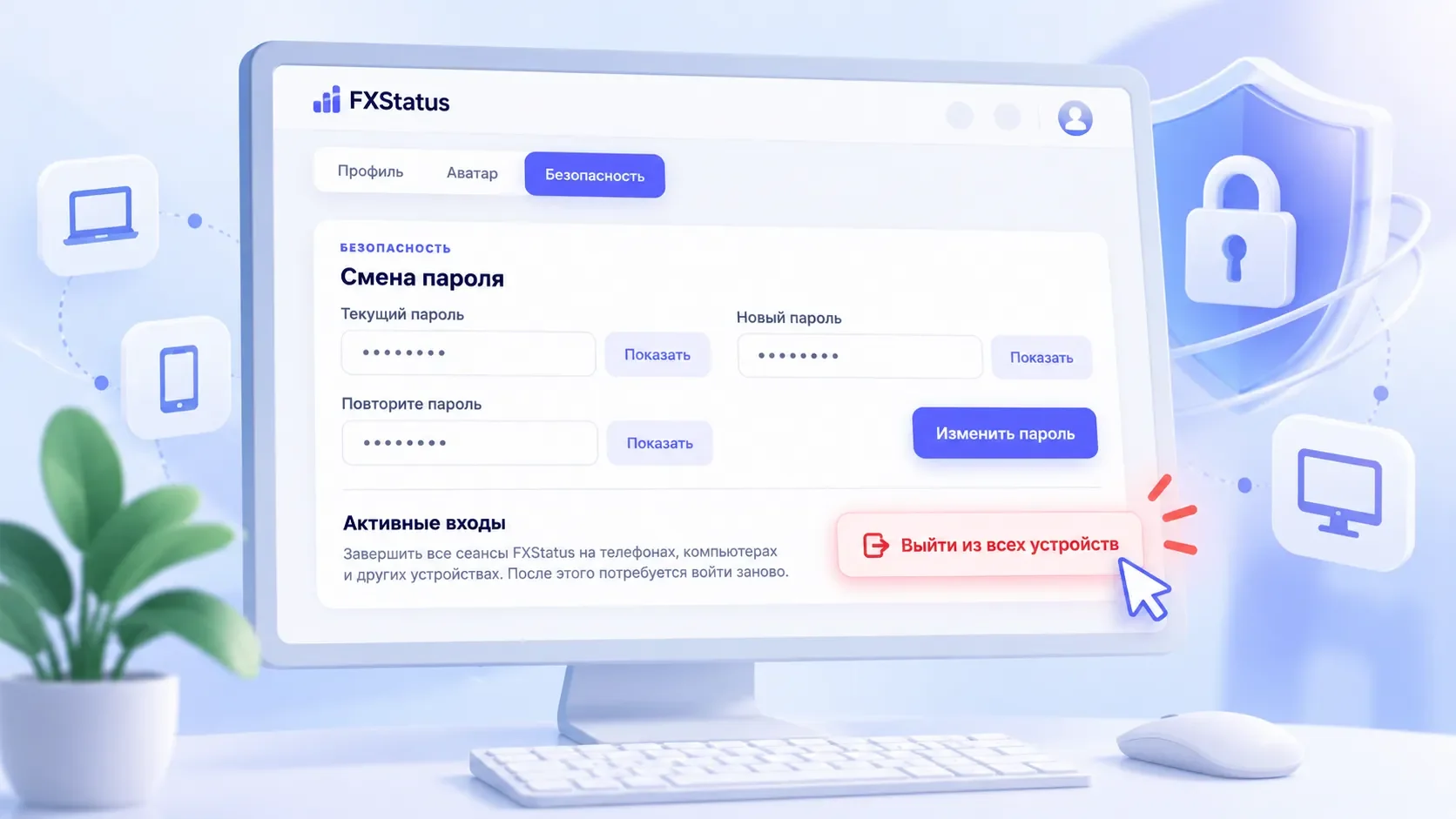 Выход из аккаунта FXStatus на всех устройствах