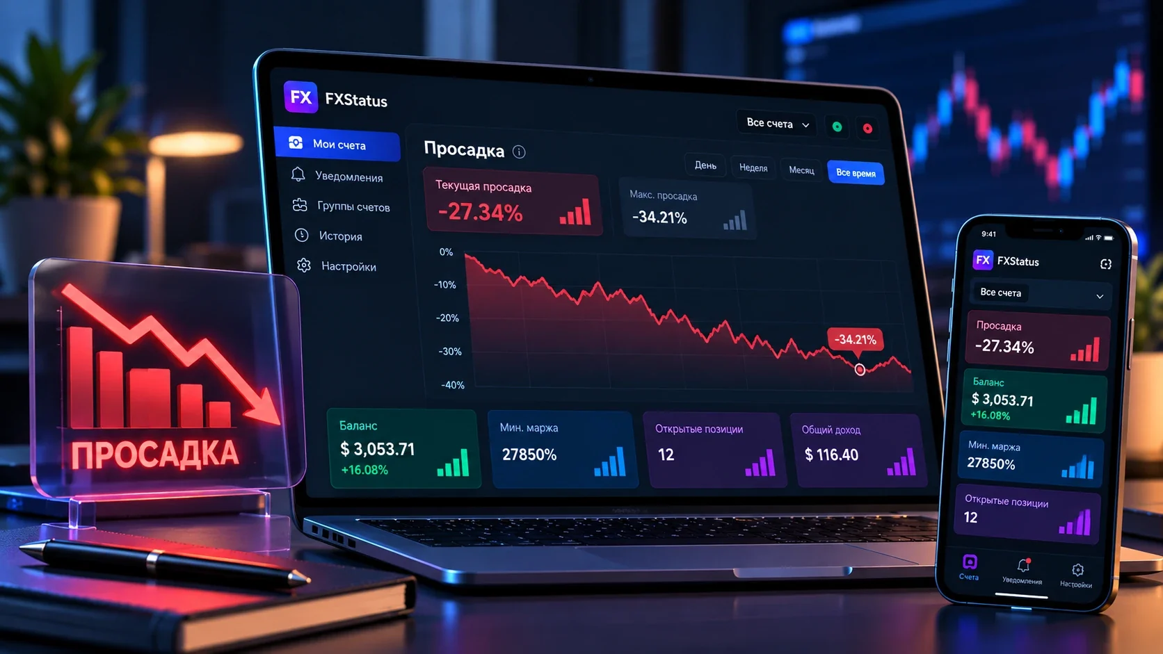 Контроль просадки торгового счета Forex MT4 MT5 в FXStatus